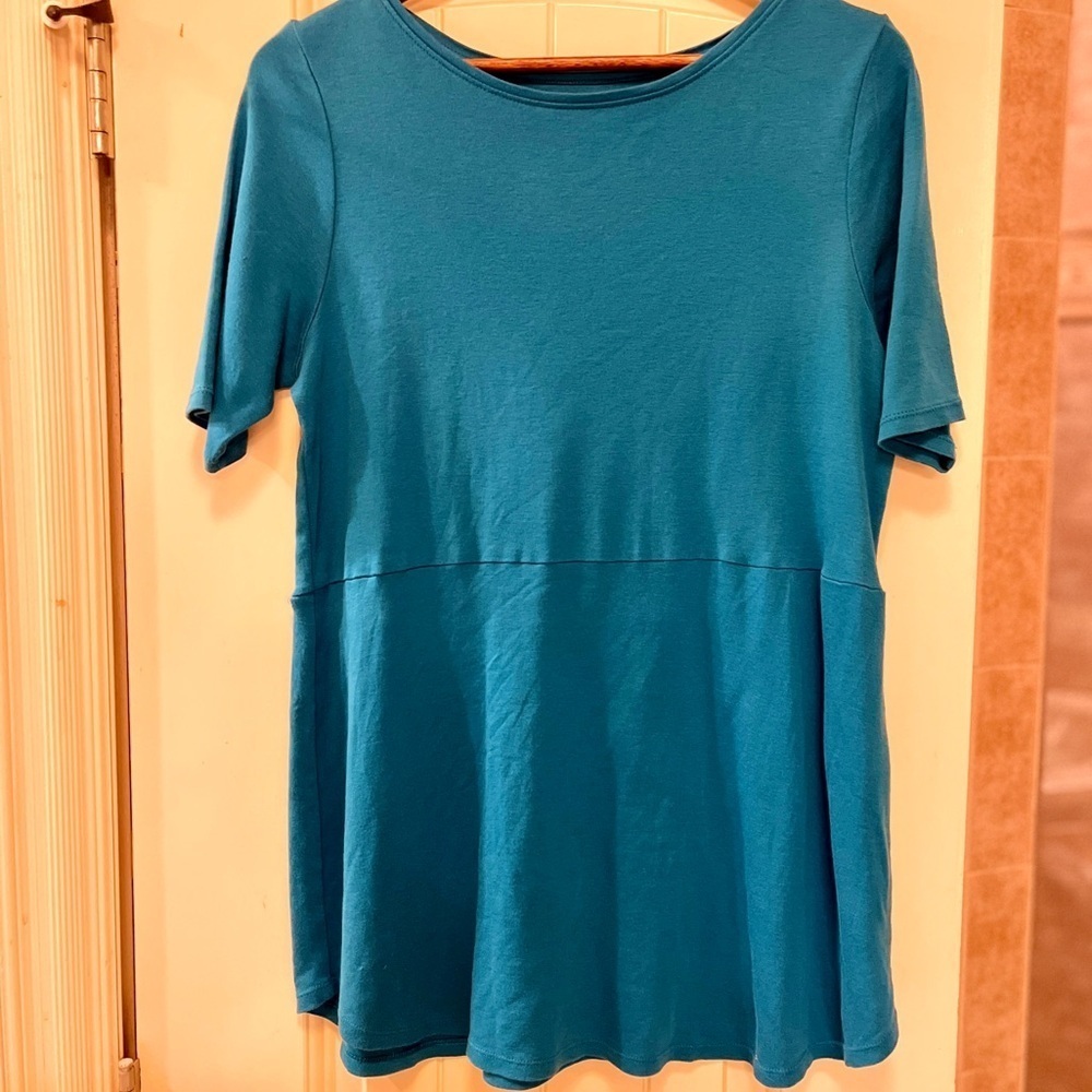 J. Jill Pima Cotton Shirttail Tee T Shirt Top Teal Medium